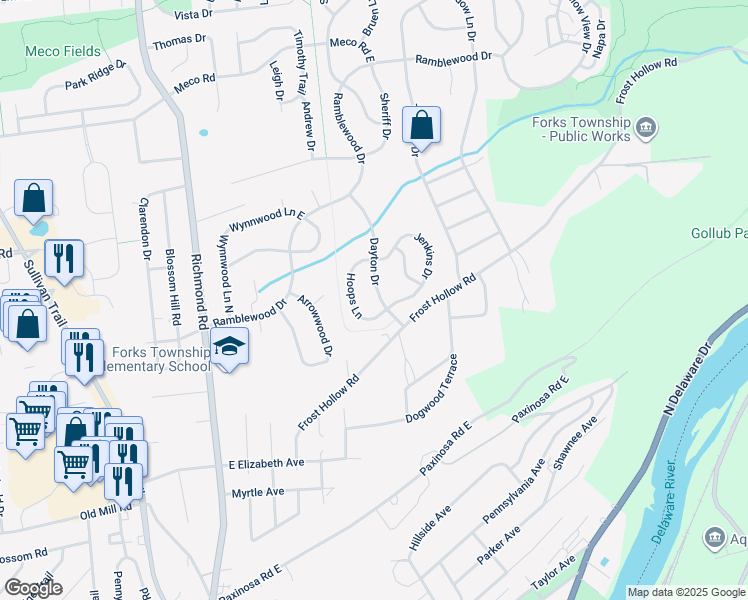 map of restaurants, bars, coffee shops, grocery stores, and more near 1820 Dayton Drive in Easton