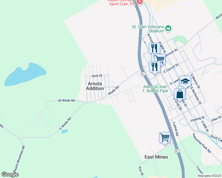 map of restaurants, bars, coffee shops, grocery stores, and more near 121 Cherry Street in Saint Clair