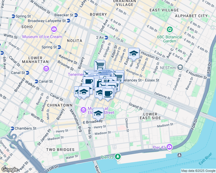 map of restaurants, bars, coffee shops, grocery stores, and more near in New York