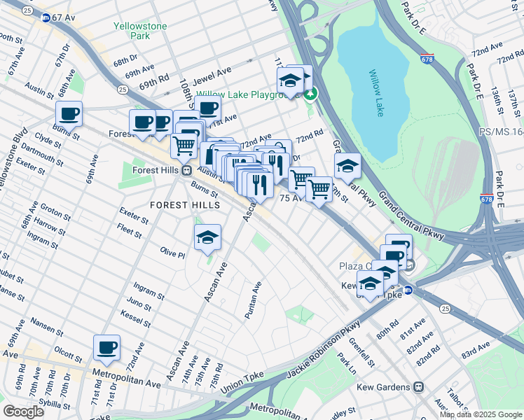 map of restaurants, bars, coffee shops, grocery stores, and more near in Queens