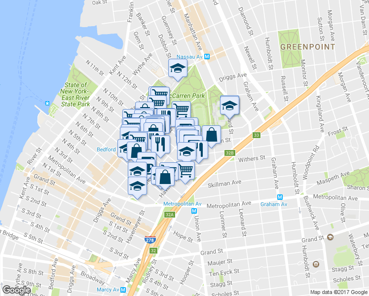 map of restaurants, bars, coffee shops, grocery stores, and more near 236 North 10th Street in Brooklyn