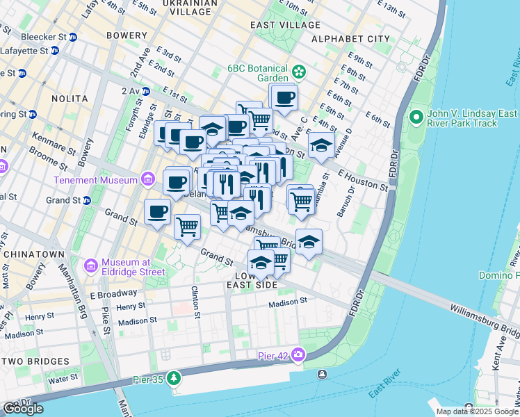 map of restaurants, bars, coffee shops, grocery stores, and more near in New York