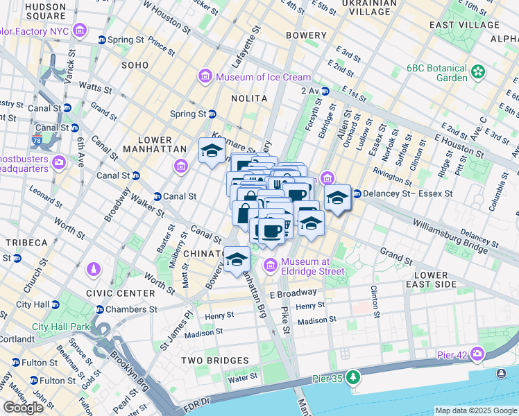 map of restaurants, bars, coffee shops, grocery stores, and more near in New York