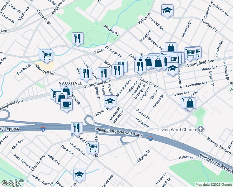 map of restaurants, bars, coffee shops, grocery stores, and more near in Union
