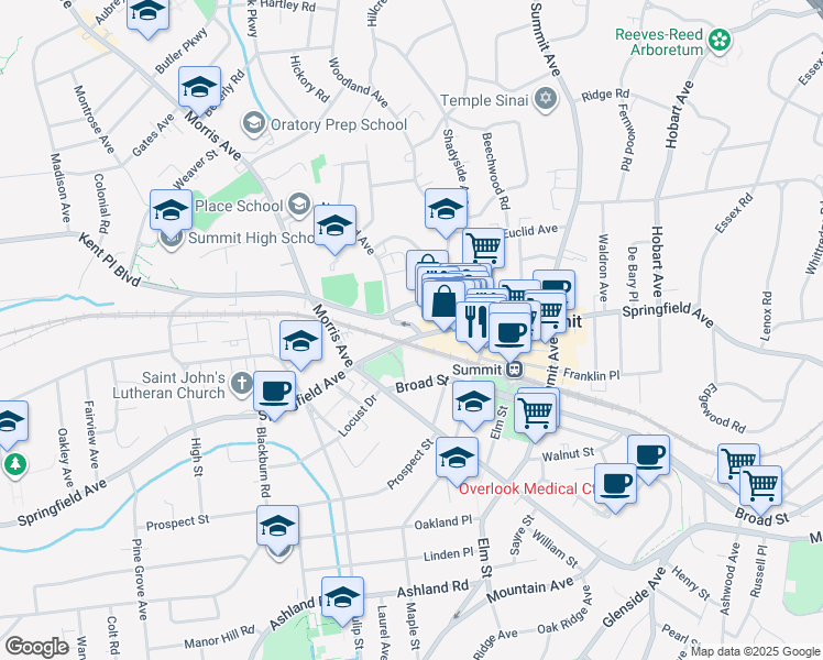 map of restaurants, bars, coffee shops, grocery stores, and more near 478 Springfield Avenue in Summit