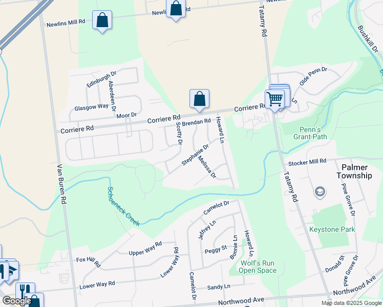 map of restaurants, bars, coffee shops, grocery stores, and more near 202 Stephanie Drive in Easton