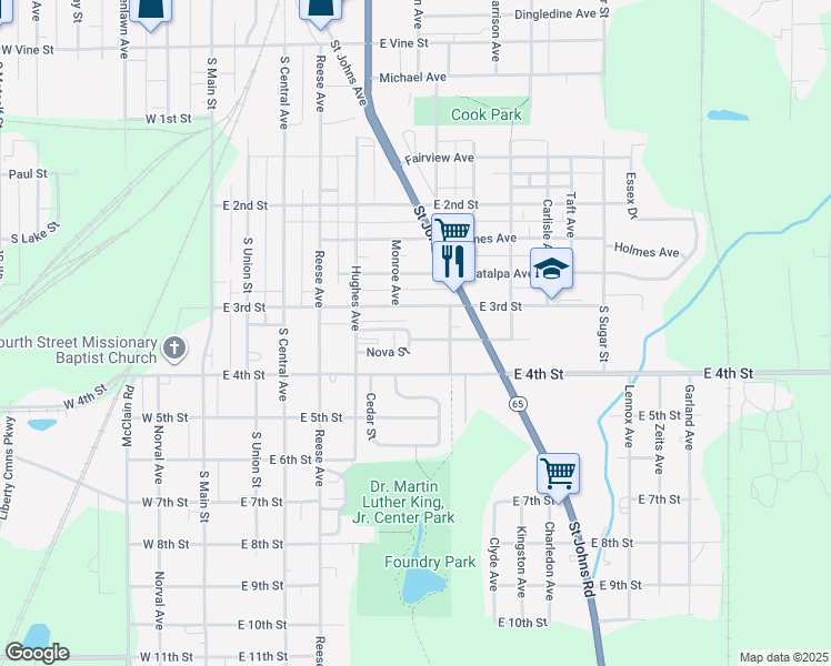 map of restaurants, bars, coffee shops, grocery stores, and more near 605 Hope Street in Lima