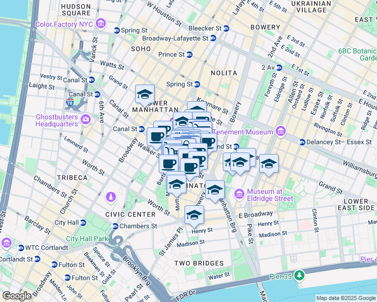 map of restaurants, bars, coffee shops, grocery stores, and more near in New York