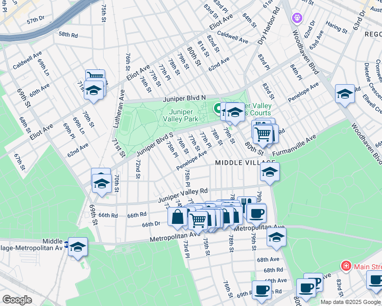 map of restaurants, bars, coffee shops, grocery stores, and more near in Queens