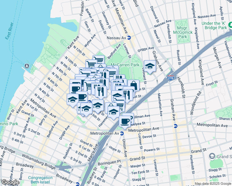 map of restaurants, bars, coffee shops, grocery stores, and more near 236 North 10th Street in Brooklyn
