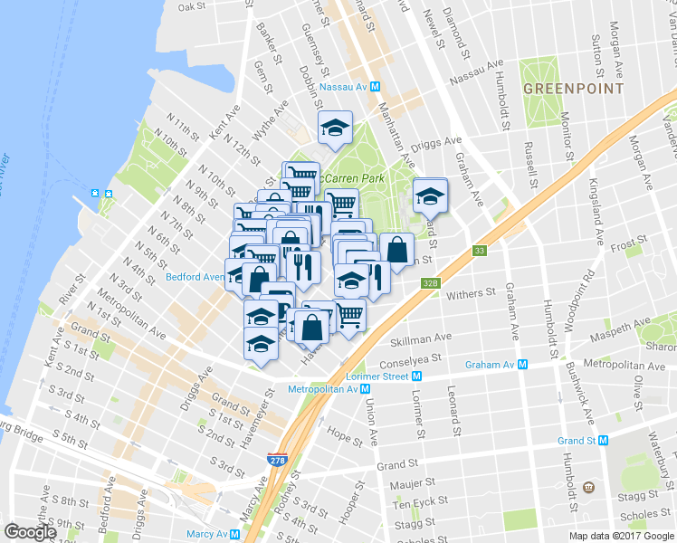 map of restaurants, bars, coffee shops, grocery stores, and more near 236 North 10th Street in Brooklyn