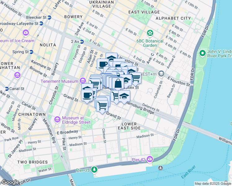 map of restaurants, bars, coffee shops, grocery stores, and more near in New York