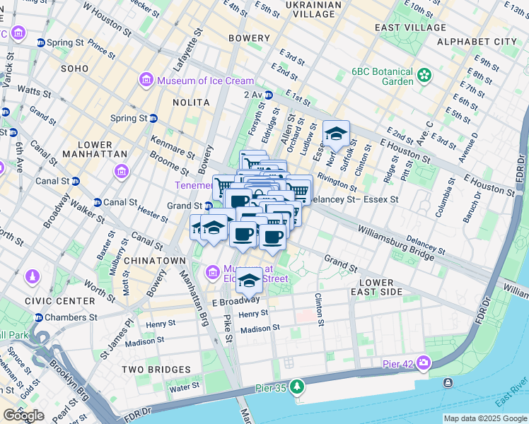 map of restaurants, bars, coffee shops, grocery stores, and more near in New York