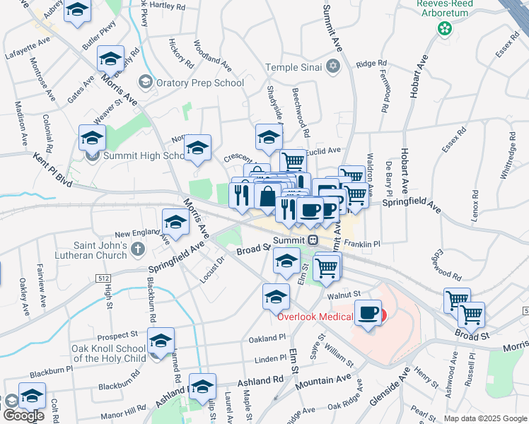 map of restaurants, bars, coffee shops, grocery stores, and more near 478 Springfield Avenue in Summit