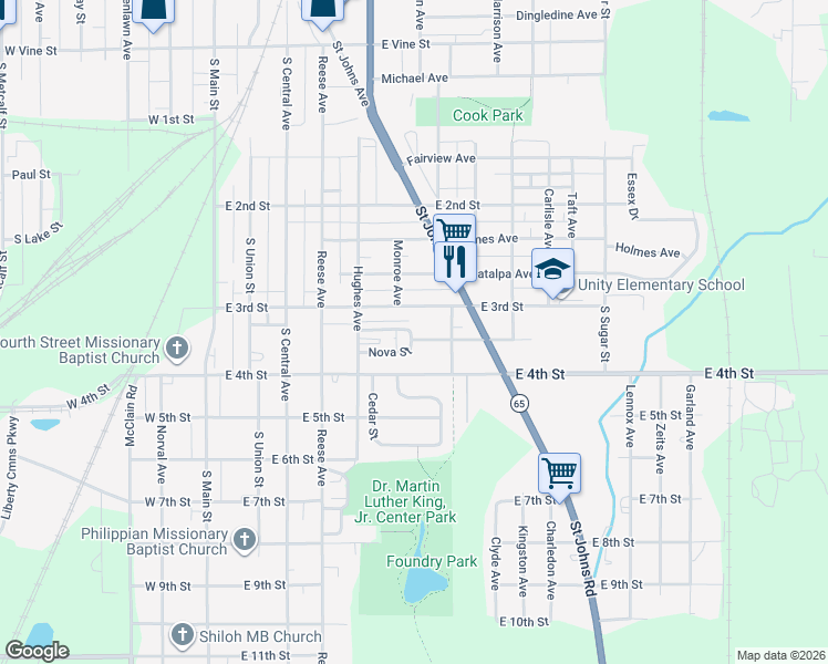 map of restaurants, bars, coffee shops, grocery stores, and more near 542 Nova Street in Lima