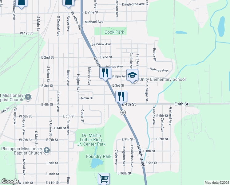 map of restaurants, bars, coffee shops, grocery stores, and more near 1327 Saint Johns Avenue in Lima