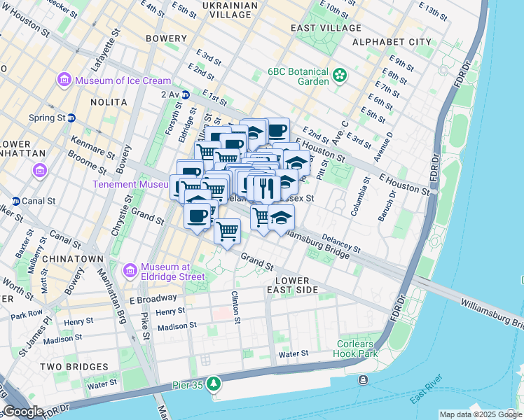 map of restaurants, bars, coffee shops, grocery stores, and more near in New York