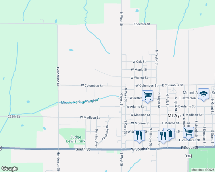 map of restaurants, bars, coffee shops, grocery stores, and more near West Columbus Street in Mount Ayr
