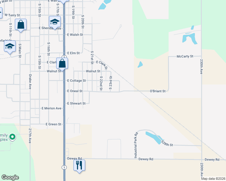 map of restaurants, bars, coffee shops, grocery stores, and more near 1200-1398 East Oneal Street in Centerville