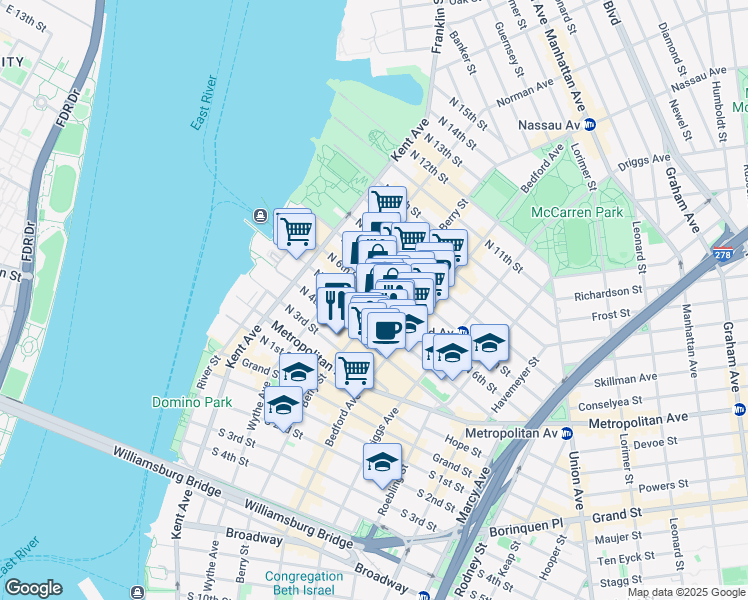 map of restaurants, bars, coffee shops, grocery stores, and more near in Brooklyn