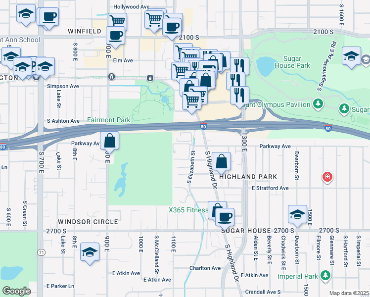 map of restaurants, bars, coffee shops, grocery stores, and more near 1159 Warnock Avenue South in Salt Lake City
