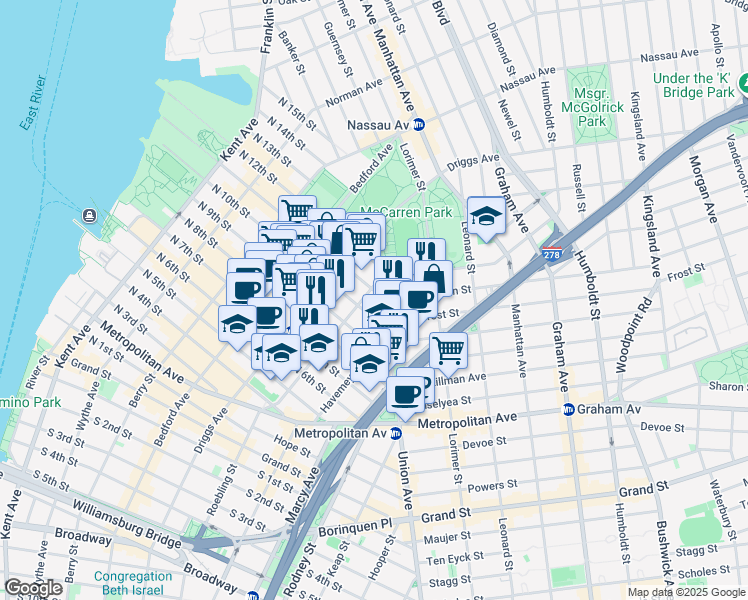 map of restaurants, bars, coffee shops, grocery stores, and more near 236 North 10th Street in Brooklyn