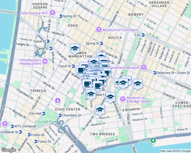 map of restaurants, bars, coffee shops, grocery stores, and more near in New York