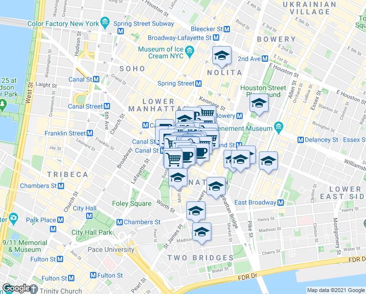 map of restaurants, bars, coffee shops, grocery stores, and more near in New York