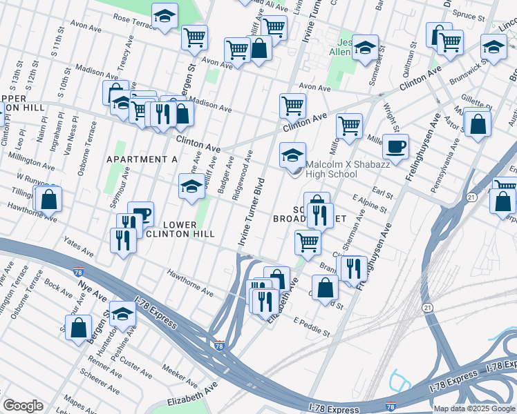 map of restaurants, bars, coffee shops, grocery stores, and more near in Newark