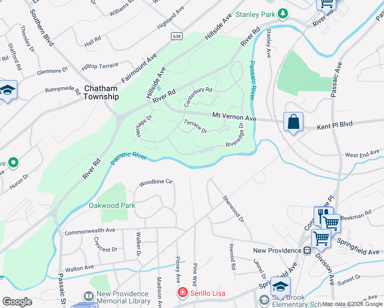 map of restaurants, bars, coffee shops, grocery stores, and more near 291 Riveredge Drive in Chatham Township