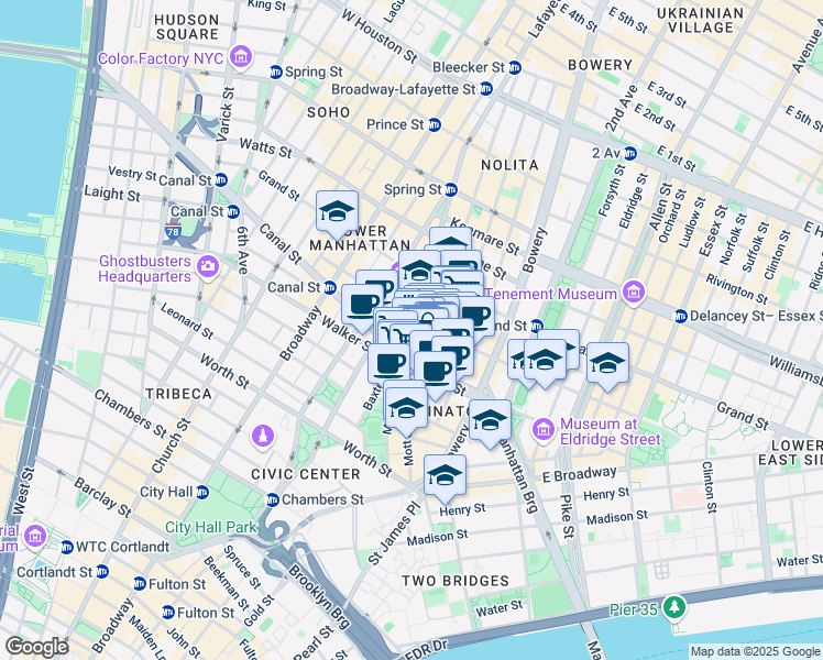 map of restaurants, bars, coffee shops, grocery stores, and more near in New York