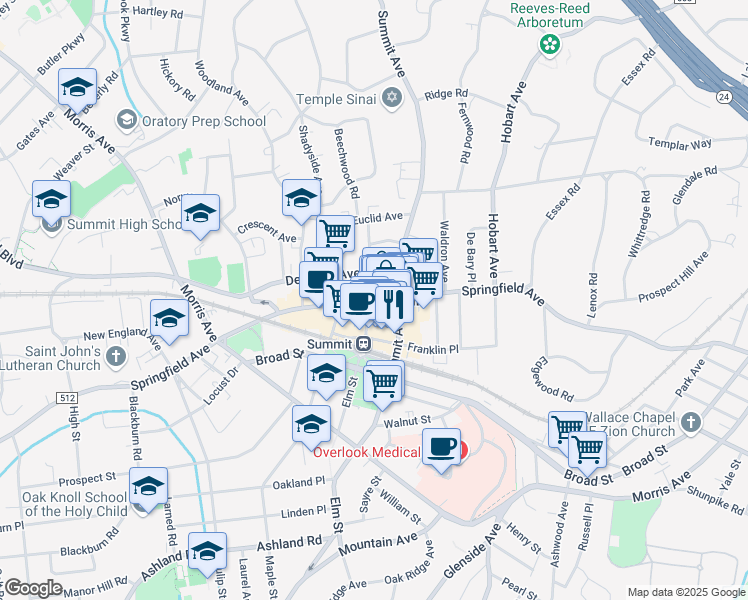 map of restaurants, bars, coffee shops, grocery stores, and more near in Summit