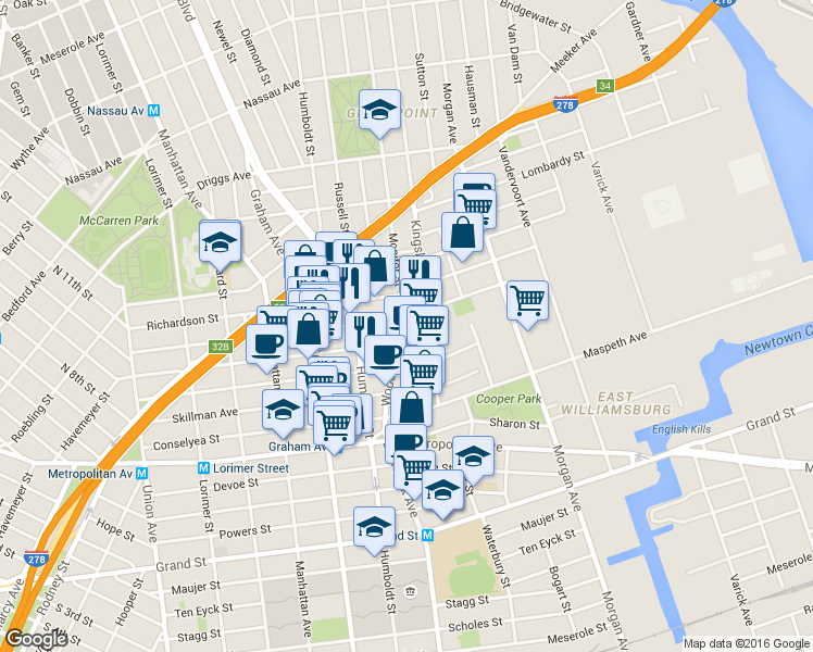 map of restaurants, bars, coffee shops, grocery stores, and more near in Brooklyn