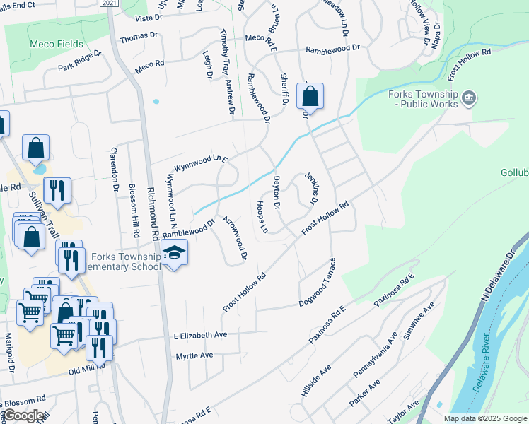 map of restaurants, bars, coffee shops, grocery stores, and more near 1865 Hoops Lane in Easton