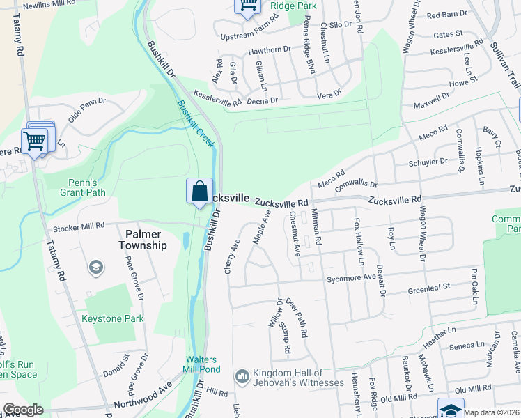 map of restaurants, bars, coffee shops, grocery stores, and more near 1917 Maple Avenue in Easton