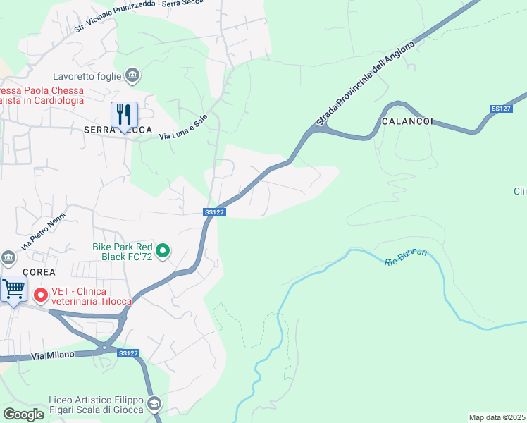 map of restaurants, bars, coffee shops, grocery stores, and more near 30 Strada Statale 127 Settentrionale Sarda in Provincia di Sassari