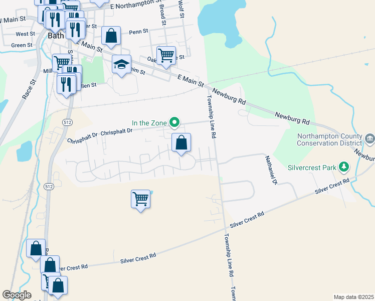 map of restaurants, bars, coffee shops, grocery stores, and more near 29 Spring Meadow Court in Bath