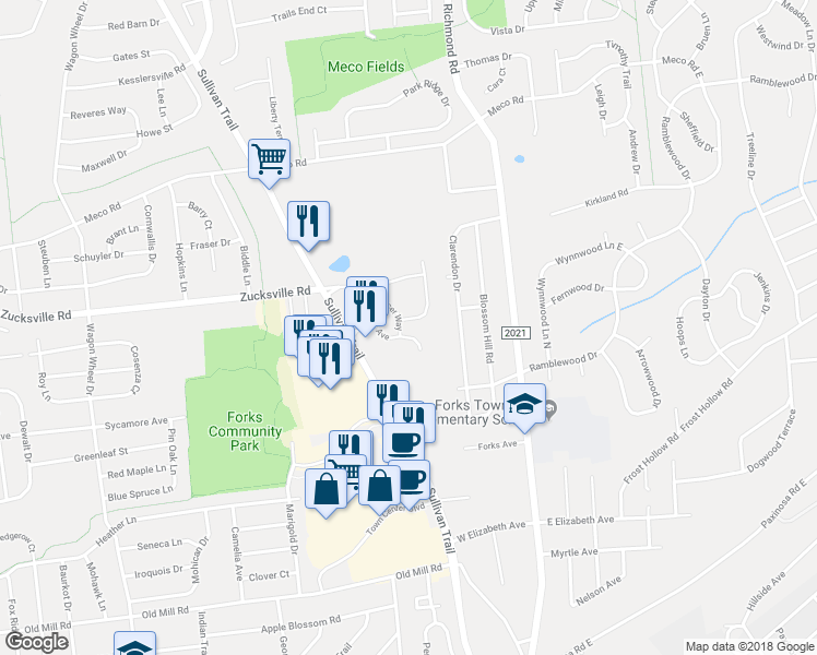 map of restaurants, bars, coffee shops, grocery stores, and more near 242 Huntington Lane in Easton