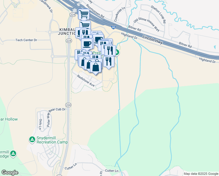 map of restaurants, bars, coffee shops, grocery stores, and more near 5986 Park Lane South in Park City