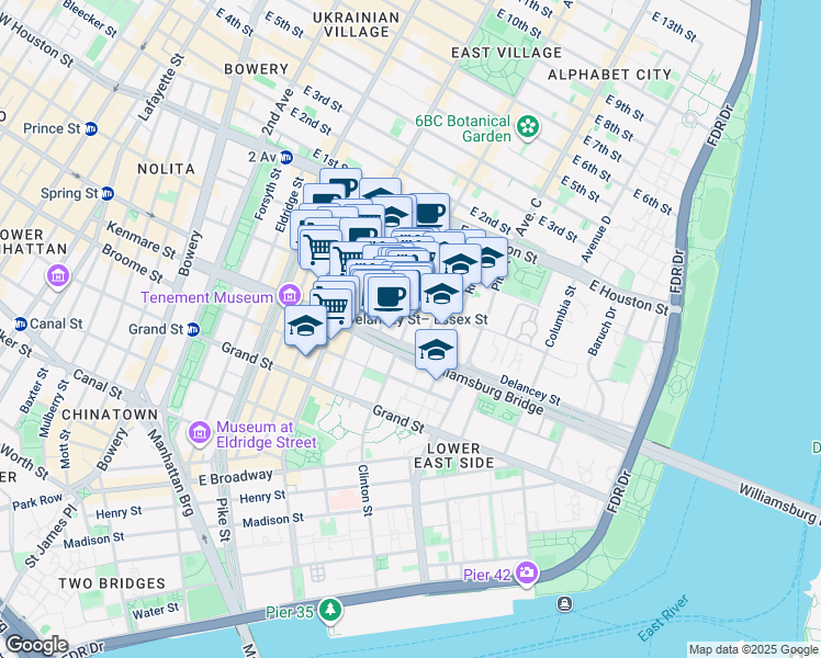 map of restaurants, bars, coffee shops, grocery stores, and more near in New York