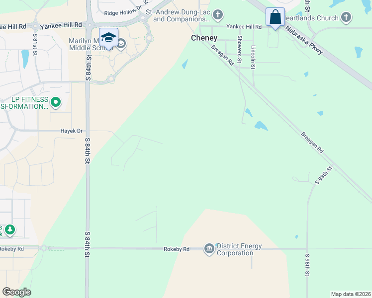 map of restaurants, bars, coffee shops, grocery stores, and more near Showers Street in Lincoln