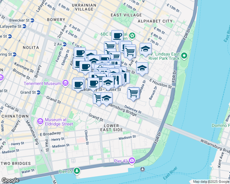 map of restaurants, bars, coffee shops, grocery stores, and more near in New York