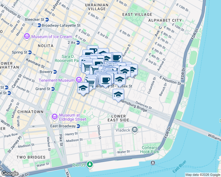 map of restaurants, bars, coffee shops, grocery stores, and more near in New York