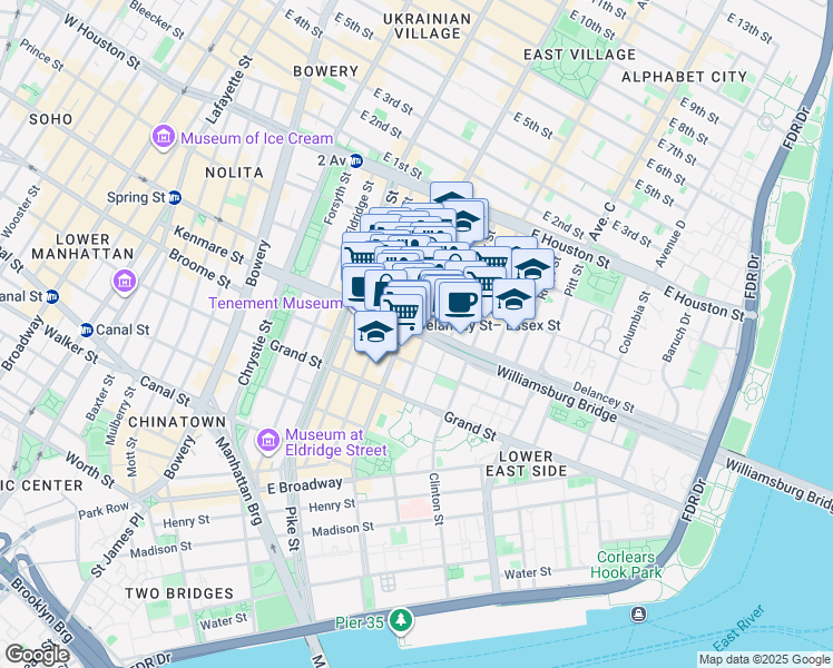 map of restaurants, bars, coffee shops, grocery stores, and more near in New York