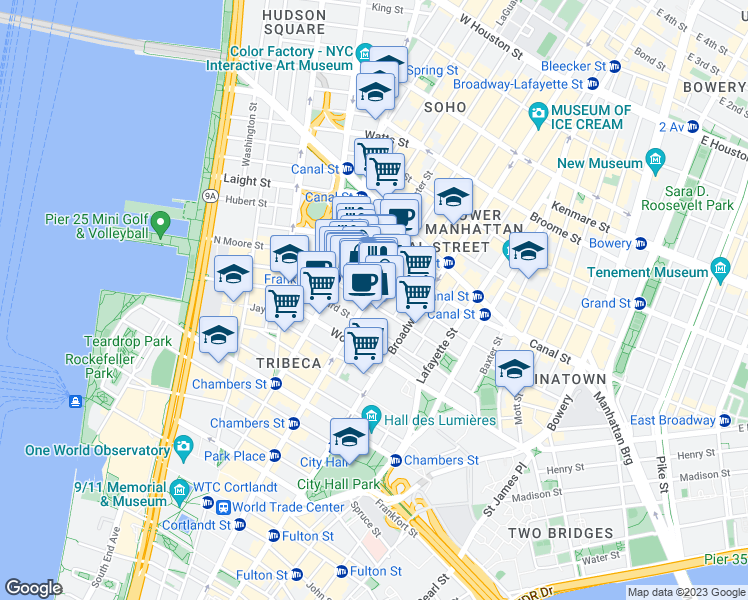 map of restaurants, bars, coffee shops, grocery stores, and more near 273 Church Street in New York