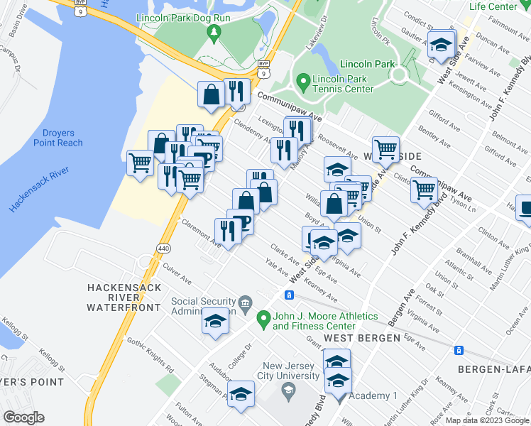 map of restaurants, bars, coffee shops, grocery stores, and more near 367 Virginia Avenue in Jersey City