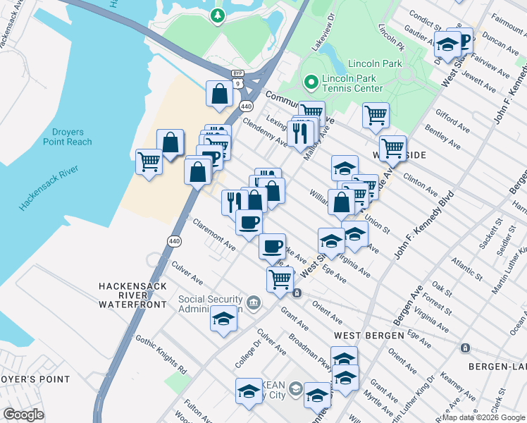 map of restaurants, bars, coffee shops, grocery stores, and more near 367 Virginia Avenue in Jersey City