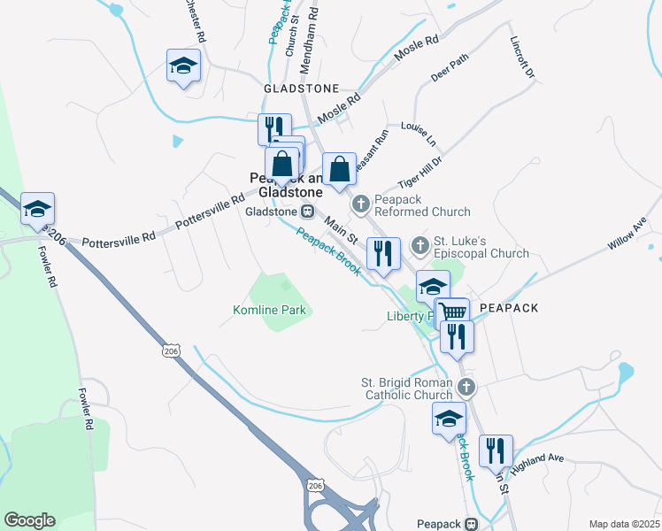 map of restaurants, bars, coffee shops, grocery stores, and more near 231 A Main Street in Gladstone