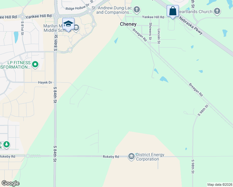 map of restaurants, bars, coffee shops, grocery stores, and more near Showers Street in Lincoln