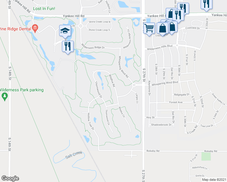 map of restaurants, bars, coffee shops, grocery stores, and more near 9311 Wildfire Road in Lincoln